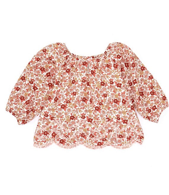 Color:Red - Image 1 - Baby Girls 3-24 Months Long Sleeve Round Neck Printed Woven Top