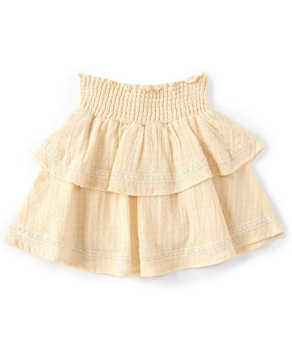 Color:Light Clay - Image 1 - Big Girls 7-16 Crochet Detail Ruffle Tiered Skirt
