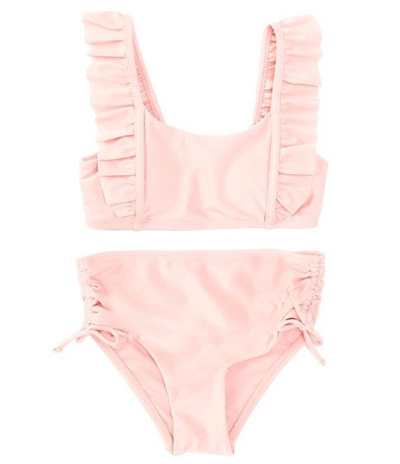 Color:Solid Pink - Image 1 - Big Girls 7-16 Ruffle Bralette Two-Piece Swimsuit
