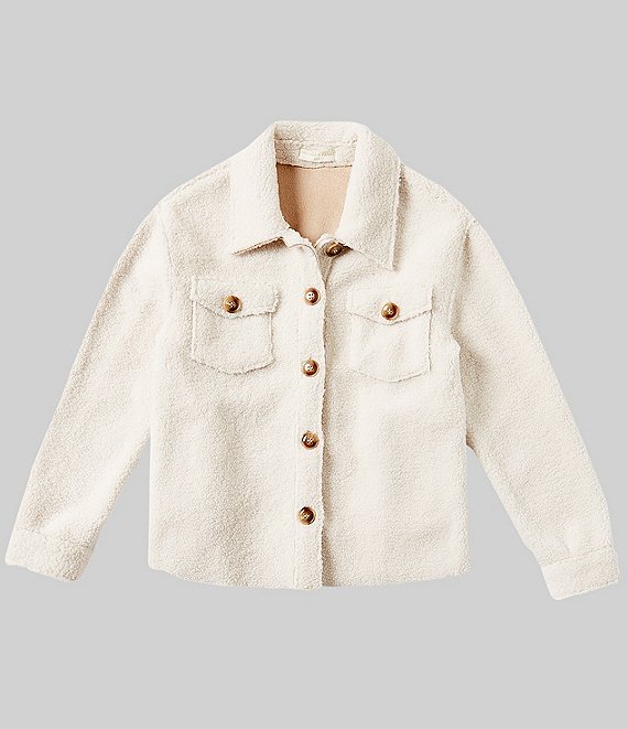 Color:Ivory - Image 1 - Big Girls 7-16 Shearling Button Jacket