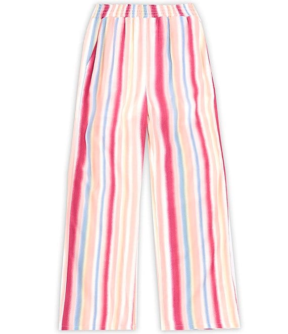Color:Multi Stripe - Image 1 - Big Girls 7-16 Striped Smocked Waist Wide Leg Pant