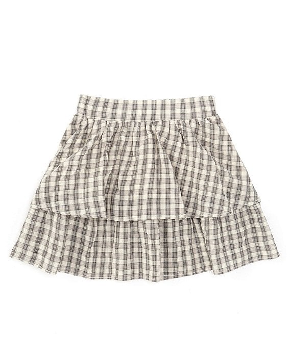 Color:Black Plaid - Image 1 - Big Girls 7-16 Two Tier Ruffle Mini Skirt