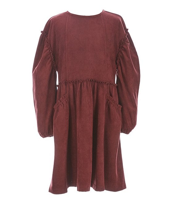 Color:Cherry - Image 1 - Big Girls Faux Suede Baby Doll Dress