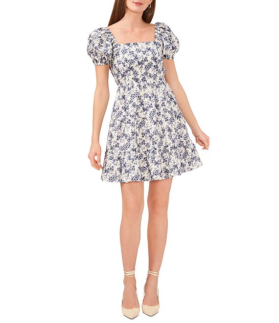 Color:Classic Navy - Image 1 - Floral Print Tiered Linen Mini Dress