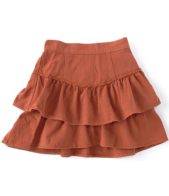 Color:Clay - Image 1 - Girls Big Girls 7-16 Tiered Denim Mini Skirt