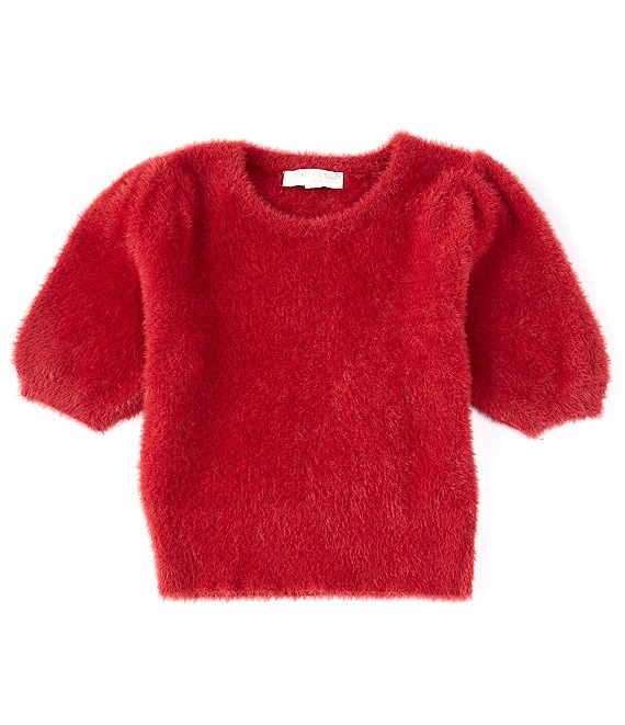 Color:Red - Image 1 - Girls Little Girls 2-6x Super Fuzzy Puff Sleeve Sweater