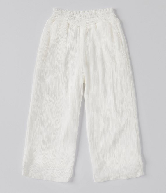 Color:White - Image 1 - Little Girls 2T-6X Smocked Waist Wide Leg Pants