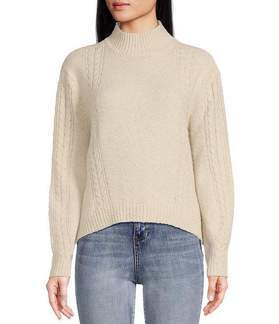 Vince womens Mock Neck Wool & Cashmere-Blend Sweater, L, Grey 