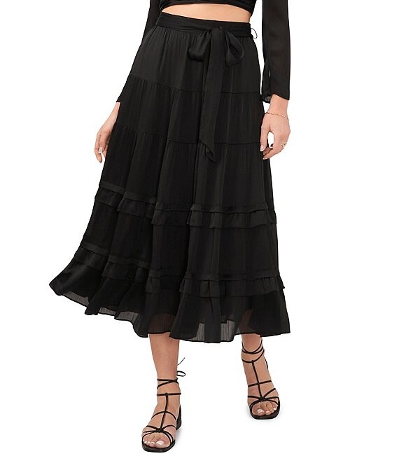 Color:Rich Black - Image 1 - Plisse Tiered Ruffle Bow Skirt