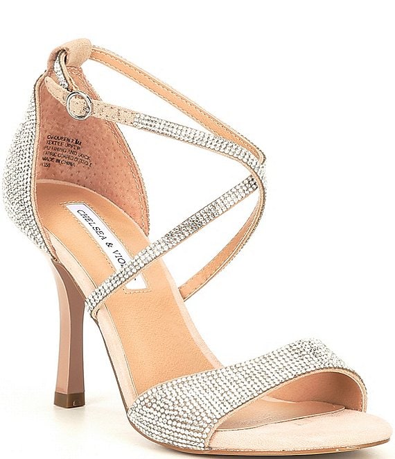 Color:Nude - Image 1 - Queen Rhinestone Embellished Strappy Dress Sandals