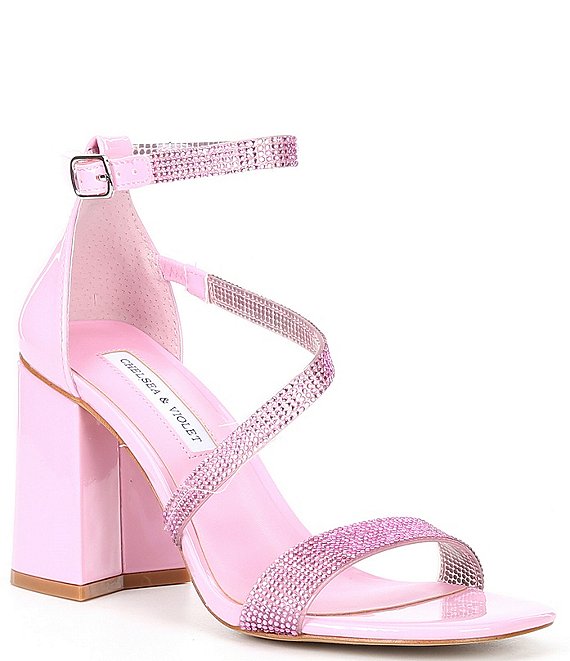 Color:Pink - Image 1 - Rhinestone Embellished Block Heel Dress Sandals