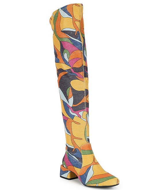 Color:Multi - Image 1 - Ziggy Retro Print Over-the-Knee Boots