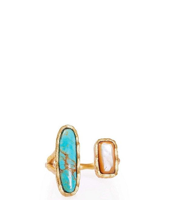 Christina Greene Deco Twin Stone 18K Turquoise/Pearl Ring