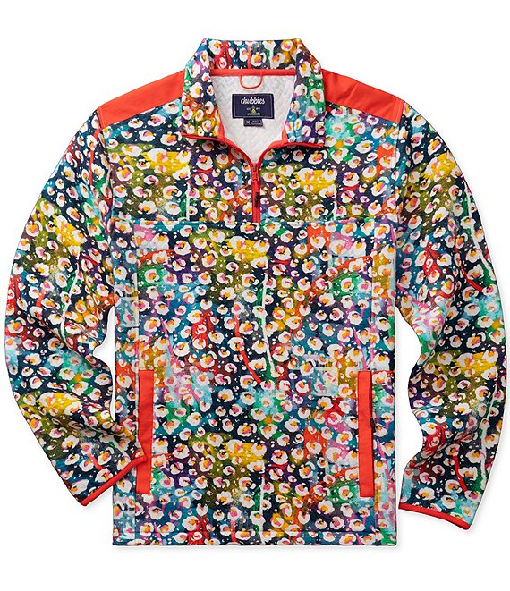 Chubbies Rainbow/Leopard Mixed Media Long Sleeve Quilted 1/4 Zip Pullover