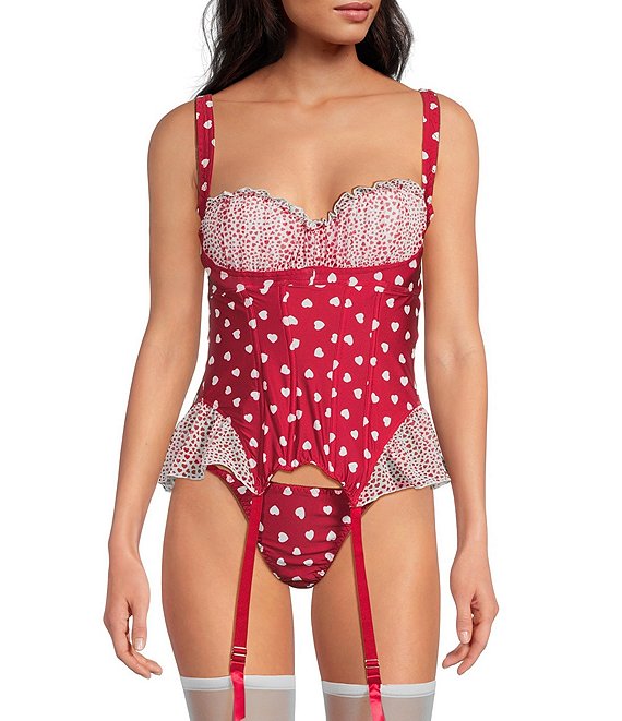 Cinema Etoile Padded Cup Heart Print Mesh & Stretch Microfiber Bustier