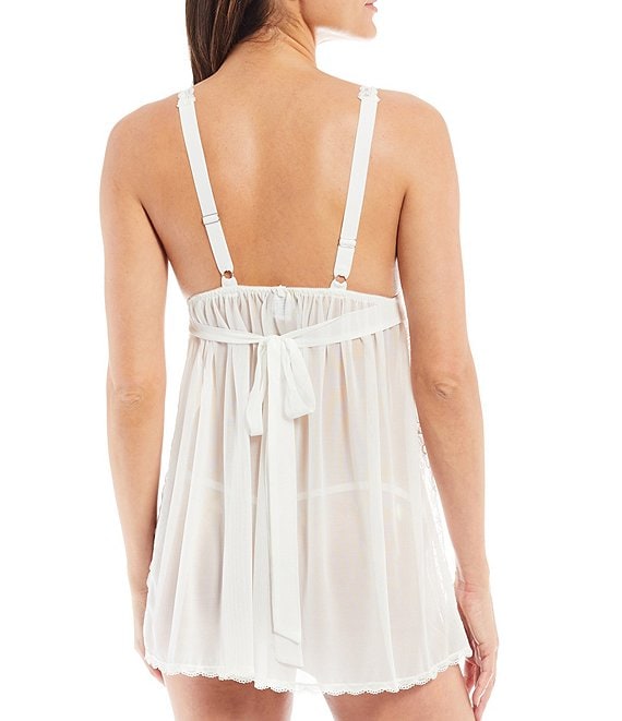 Cinema Etoile Solid Chiffon Lace Open Side Babydoll, Womens, S, Black