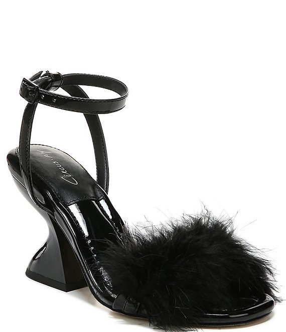 High Heels Runway Womens Feather Fur Ankle Strap Sandals Pointed Toe Shoes  Party | eBay