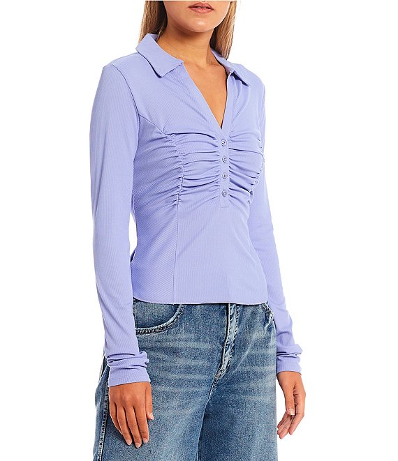 Color:Jacaranda - Image 1 - Luna Knit Long Sleeve Collared Top