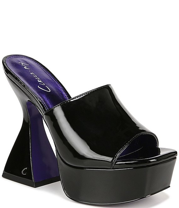 Color:Black - Image 1 - Avery Patent Platform Slip On Dress Sandals