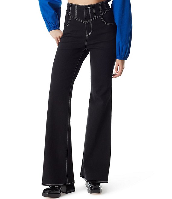 Color:Black - Image 1 - High Rise Flare Jeans