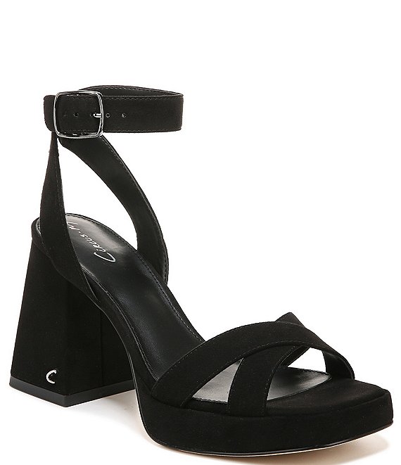 Color:Black - Image 1 - Kaitlyn Suede Ankle Strap Dress Sandals
