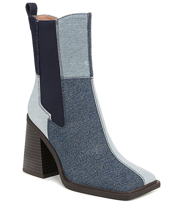 Color:True Blue - Image 1 - Lauren Patchwork Denim Square Toe Boots