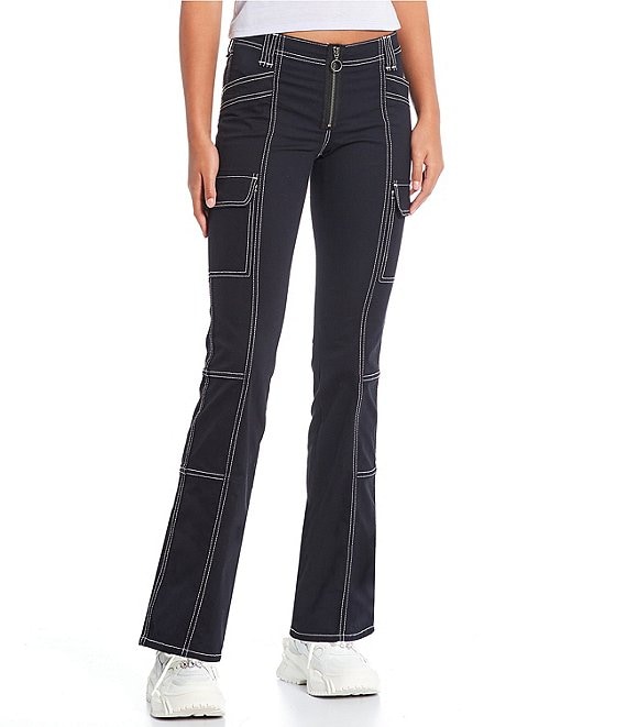 Color:Anthracite - Image 1 - Low Rise Exposed Zip Cargo Jeans