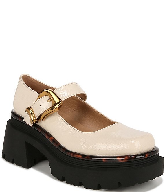 Color:Vanilla Bean - Image 1 - Nellie Crinkle Tortoise Print Lined Patent Buckle Detail Platform Mary Janes
