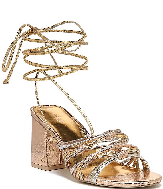 Circus NY Oriana Metallic Ankle Wrap Lace-Up Block Heel Sandals
