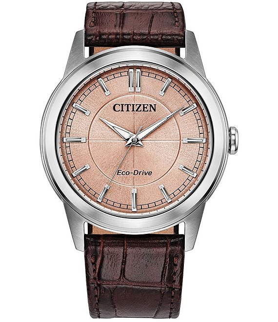 Citizen Men's Eco Drive Three Hand Leather Strap Watch