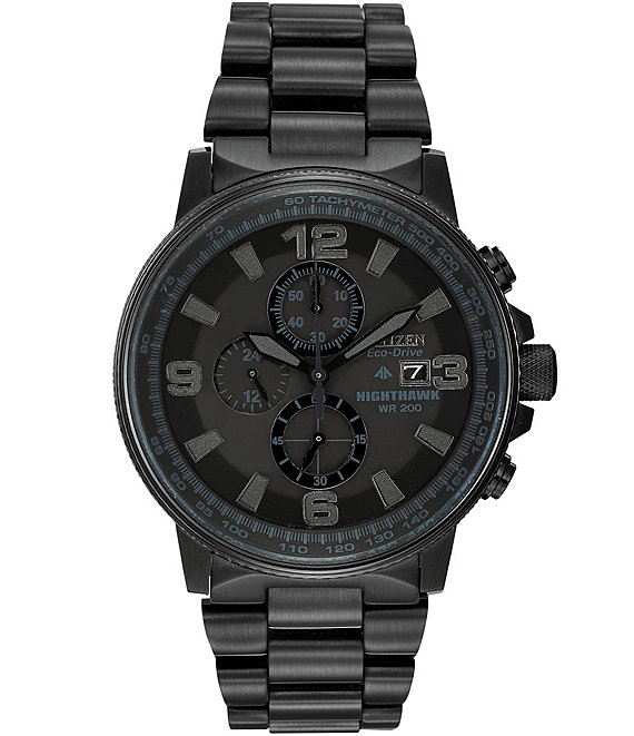 Color:Black - Image 1 - Men's Nighthawk Chronograph Black Stainless Steel Bracelet Watch
