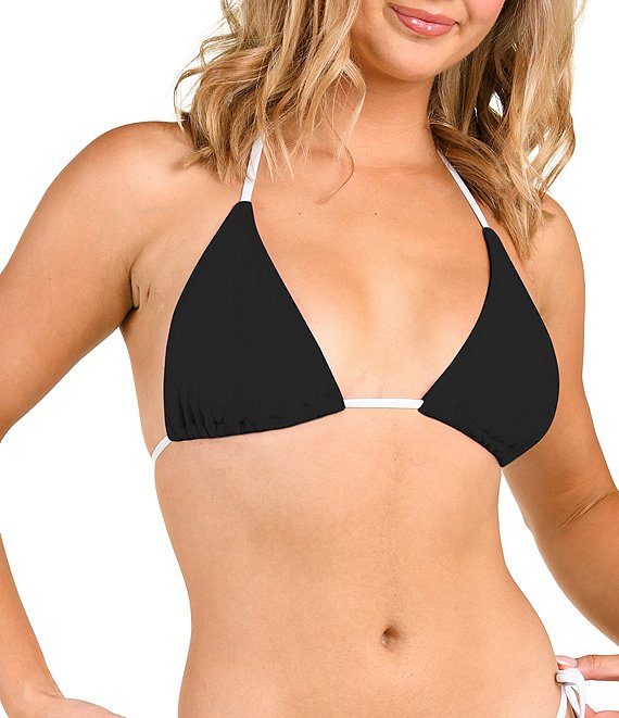 Citrus Solid Contrast Tie Neck Triangle Swim Top