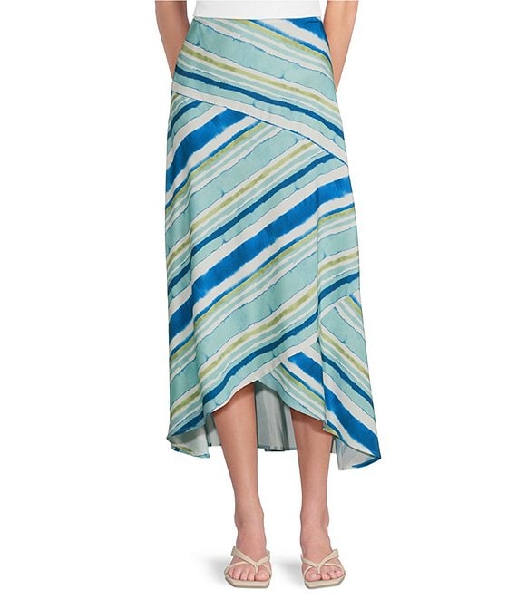 City Blues Multicolor Diagonal Stripe Asymmetrical Hem Pull-On Maxi Skirt