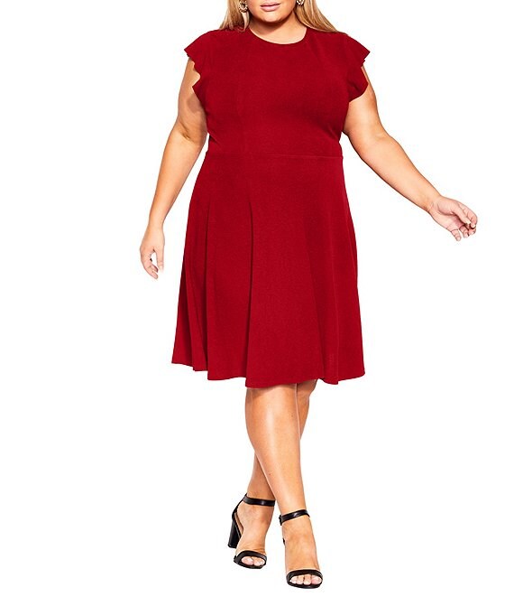 City Chic Plus Size Skylar Jewel Neck Short Flutter Sleeve Dress ...