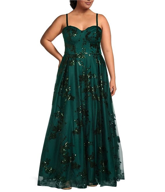 City Vibe Plus Size Embellished Sequin Spaghetti Strap Sweetheart Neck Ball Gown Dillard s