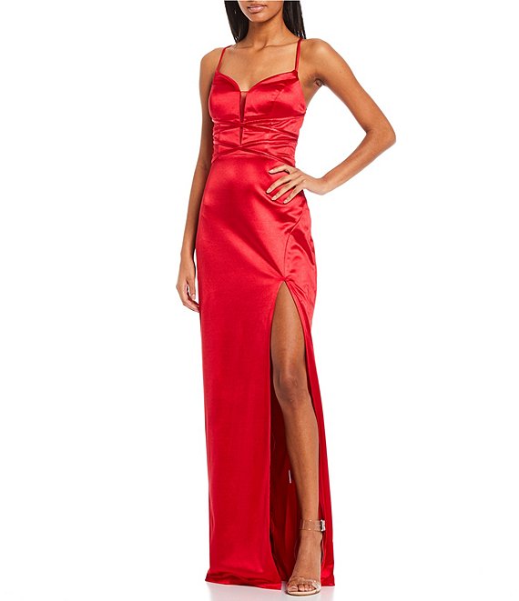 dillards red satin dress