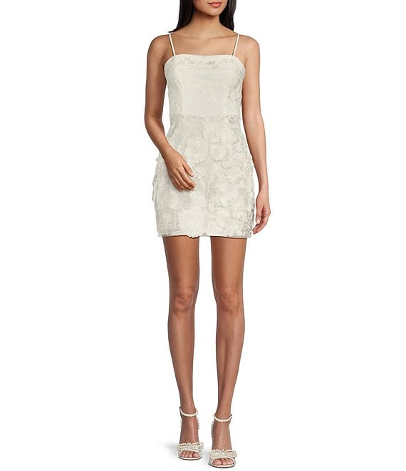 City Vibe Spaghetti Strap Square Neck 3D Flower Slim Dress