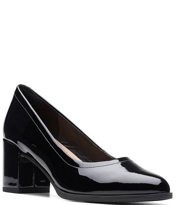 Clarks Artisan Freva55 Court Patent Leather Block Heel Pumps