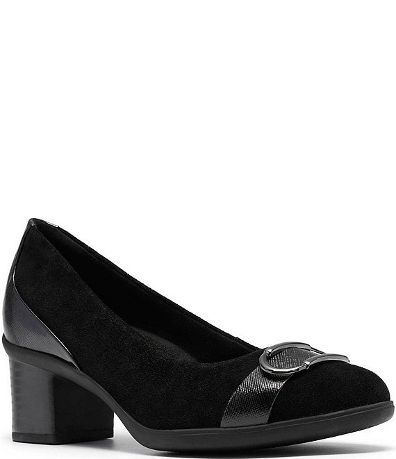 Clarks Artisan Shaya Lux Suede Block Heel Pumps