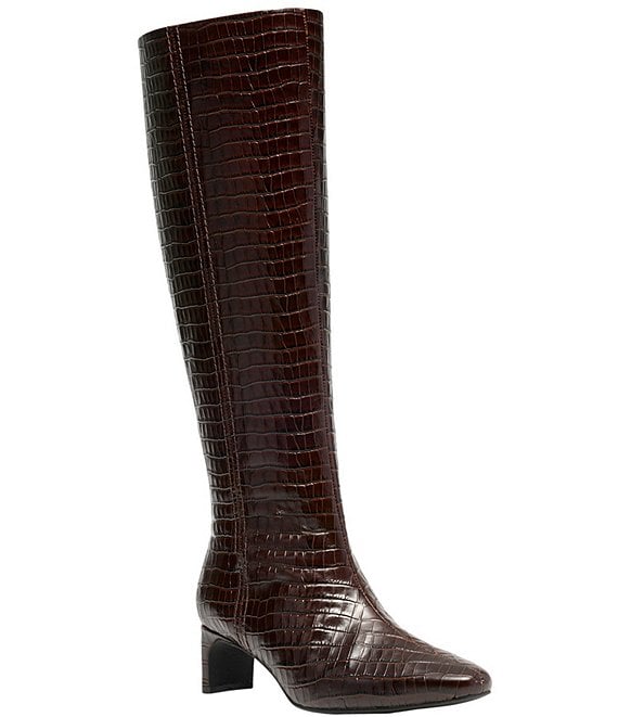 Clarks Signature Edina Crocodile Embossed Leather Snip Toe Tall Boots