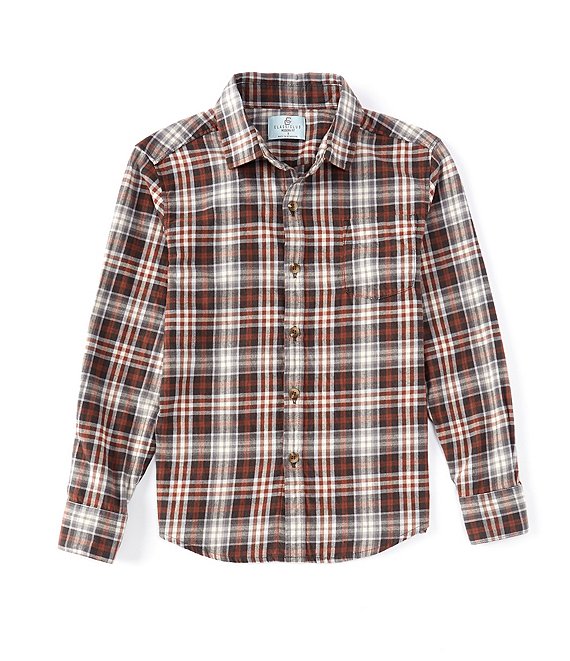 Color:Rust - Image 1 - Big Boys 8-20 Plaid Flannel Long Sleeve Button Down Shirt
