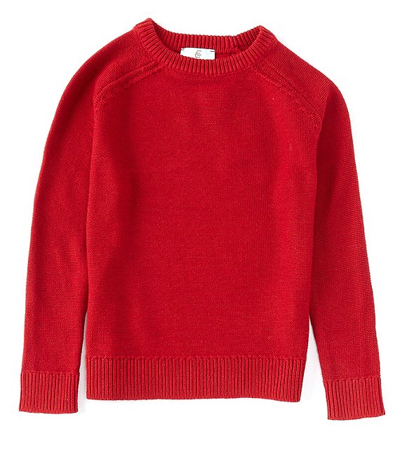 Color:Red - Image 1 - Little Boys 2T-7 Crew Neck Raglan Long Sleeve Sweater