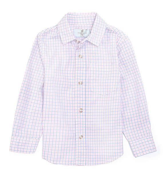 Color:Pink - Image 1 - Little Boys 2T-7 Long Sleeve Check Print Button Down Sport Shirt