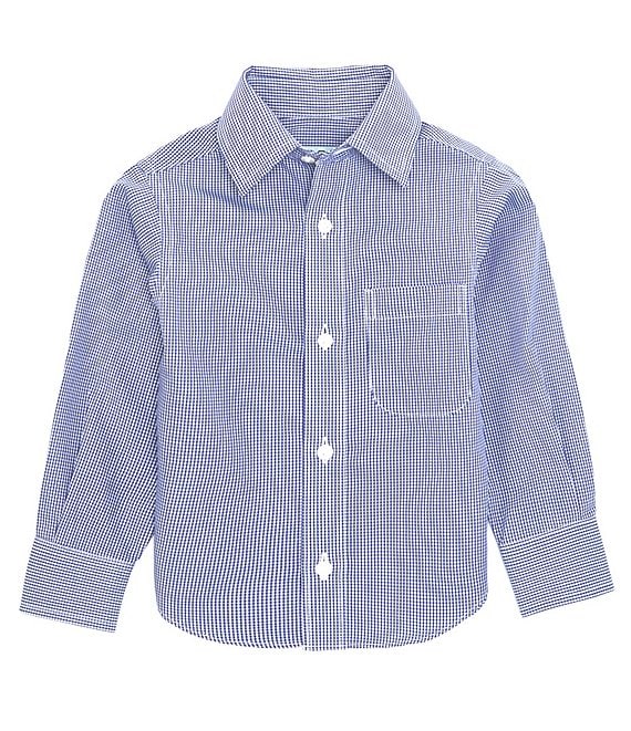 Color:Dark Blue - Image 1 - Little Boys 2T-7 Long Sleeve Non-Iron Gingham Dress Shirt