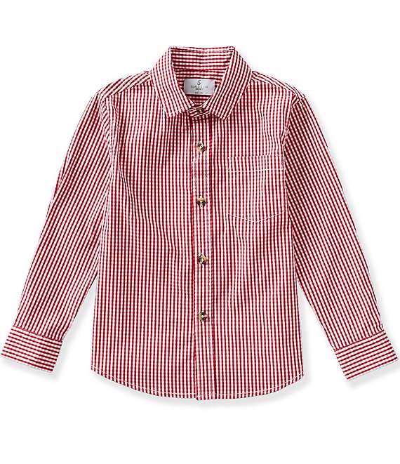 Class Club Little Boys Gingham Button Front Long Sleeve Sport Shirt