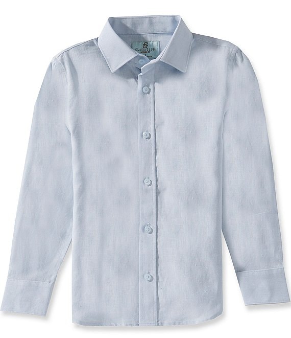 Class Club Little Boys Solid Linen Long Sleeve Button Down Shirt