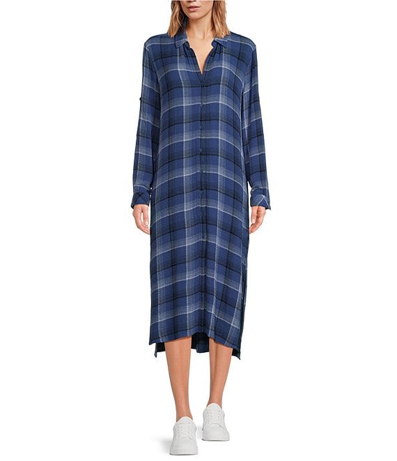 Cloth & Stone Long Sleeve Plaid Print Shirt Dress | Dillard's