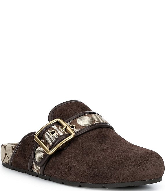 COACH Archival Suede Clogs With Signature Jacquard Buckle Strap