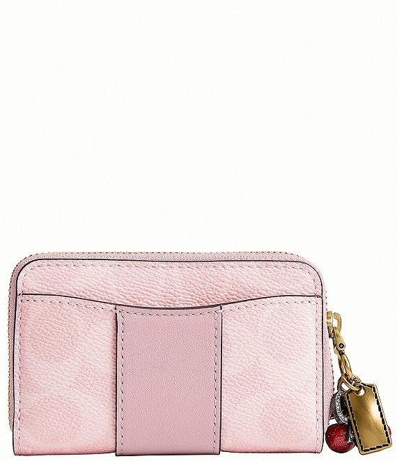 COACH Boxed Essential Small Signature Canvas Zip Cherry Charm Card