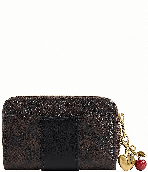 【未使用】COACH エッセンシャルスモールジップ チャームウォレット COACH Boxed Essential Small Zip Around Signature Canvas Cherry